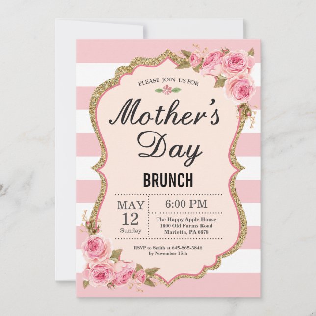 Floral Pink Peonies Mothers Day Brunch Invitation (Devant)