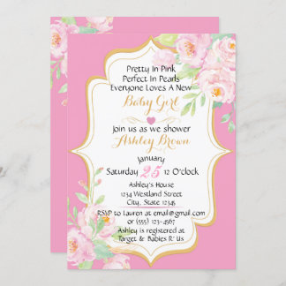 Floral Plutôt En Baby shower Rose Invitation