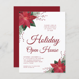 Floral Poinsettia Holiday Open House Invitation