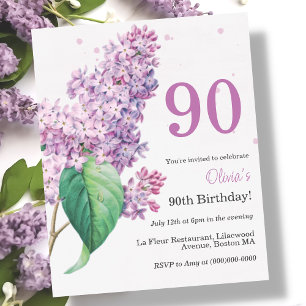 Floral pourpre 90e Invitation d'anniversaire du