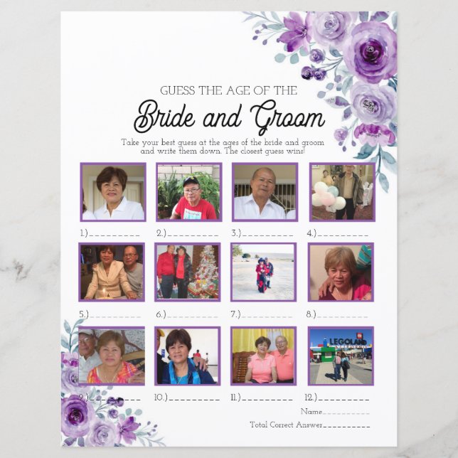 Floral pourpre devine l'âge de la mariée et de la  (Devant)