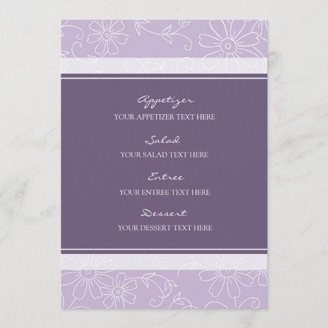 Floral pourpre et blanc de menu de mariage (Devant)