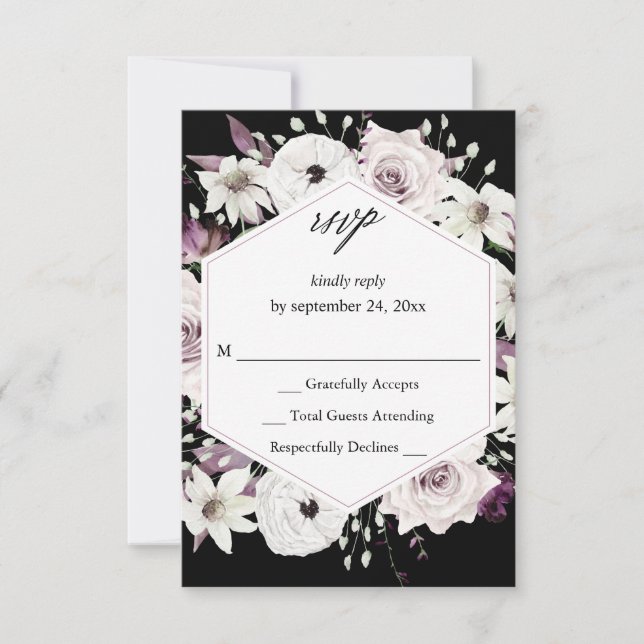 Floral pourpre et blanc sans repas RSVP VER - Noir (Devant)