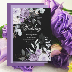 Floral pourpre et noir Faire-part de mariage moder