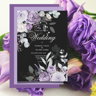 Floral pourpre et noir Faire-part de mariage moder