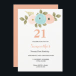 Floral Pretty Peach 21st Birthday Invitation<br><div class="desc">Floral Pretty Peach 21st Birthday Invitation Collection correspondante à Niche et Nest store. Nous avons utilisé des oeuvres de : Freshmint Paperie https://www.etsy.com/shop/FreshmintPaperie</div>