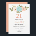 Floral Pretty Peach 21st Birthday Invitation<br><div class="desc">Floral Pretty Peach 21st Birthday Invitation Collection correspondante à Niche et Nest store. Nous avons utilisé des oeuvres de : Freshmint Paperie https://www.etsy.com/shop/FreshmintPaperie</div>