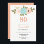 Floral Pretty Peach 80th Birthday Invitation<br><div class="desc">Floral Pretty Peach 80th Birthday Invitation Collection correspondante à Niche et Nest store. Nous avons utilisé des oeuvres de : Freshmint Paperie https://www.etsy.com/shop/FreshmintPaperie</div>