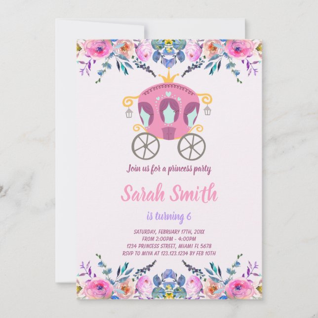 Floral Princess Carrie Invitation Anniversaire (Devant)