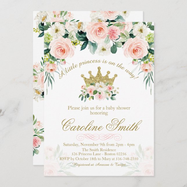 Floral Princess Gold Baby shower Invitation (Devant / Derrière)