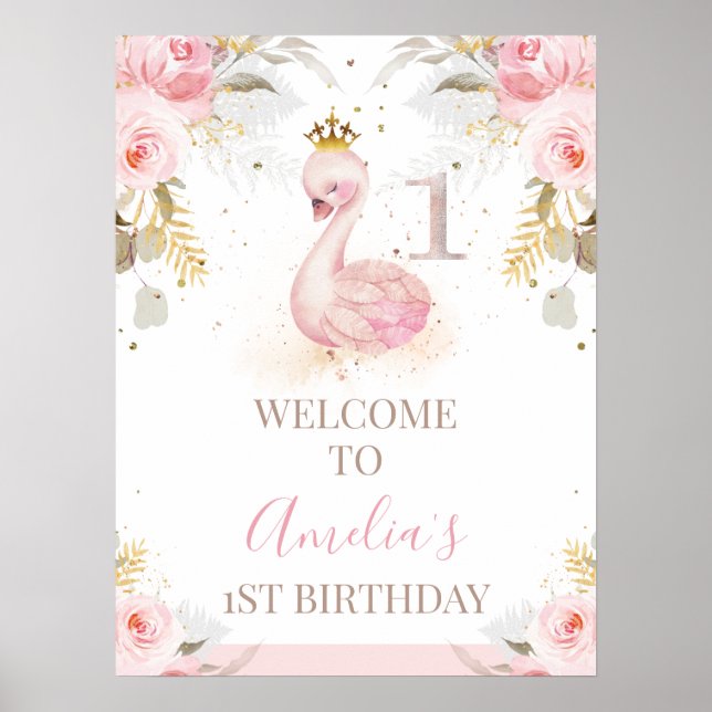 Floral Princess Swan 1er anniversaire Affiche de b (Devant)