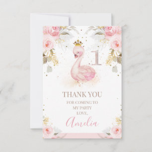 Floral Princess Swan 1er Carte de remerciements d'
