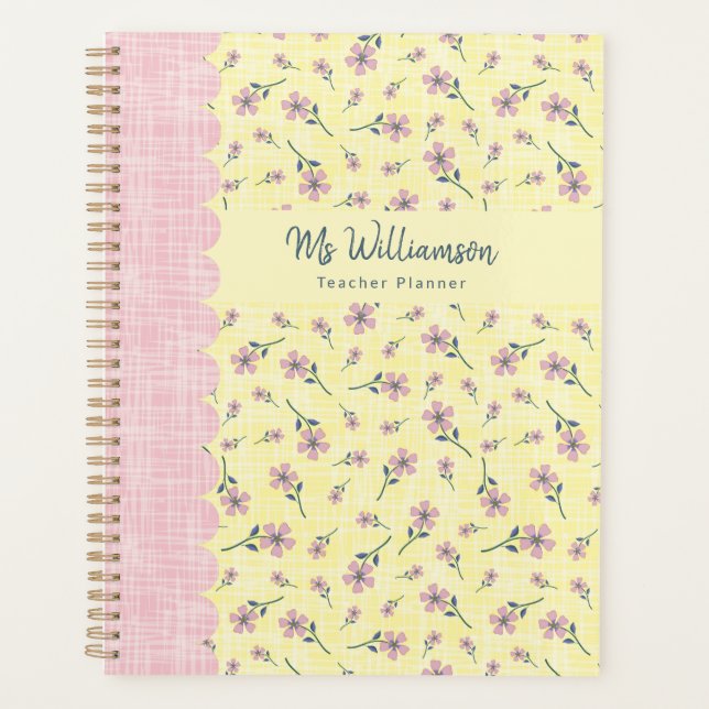 Floral Professeur Planner Jaune rose Vintage Fleur (Devant)