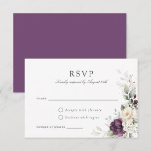 Floral Purple Greenery Gold Wedding Carte RSVP
