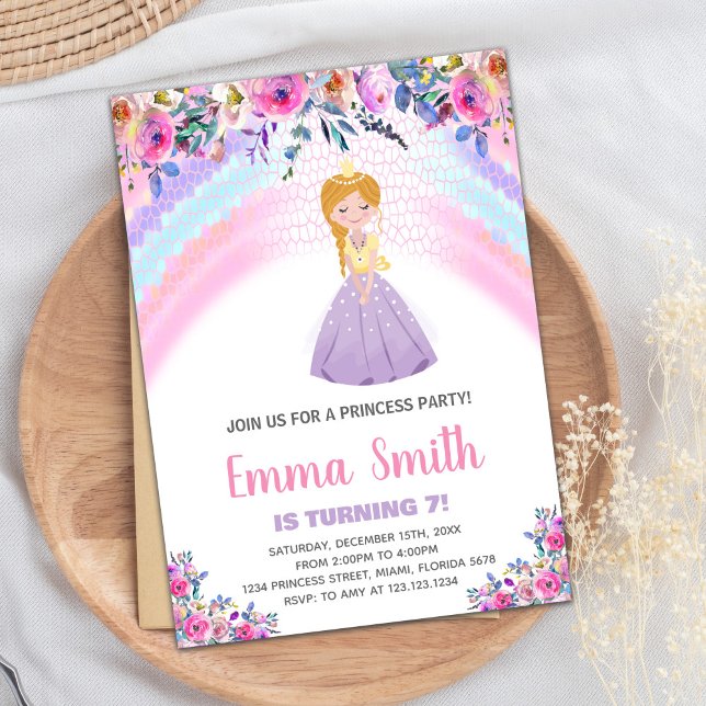 Floral Purple Princess Invitations d'anniversaire (Floral Purple Princess Birthday Invitations)