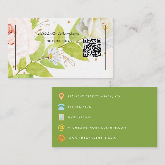 Floral QR Code Carte de visite (Devant / Derrière)