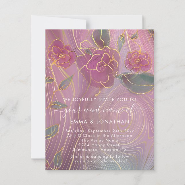 Floral QR Code Marsala Bourgogne Or rose (Devant)