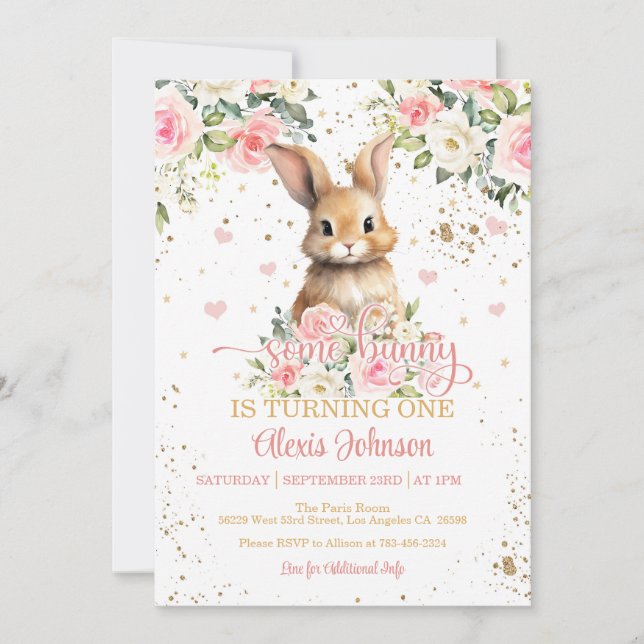 Floral Quelques Bunny Invitation Anniversaire - Do (Devant)