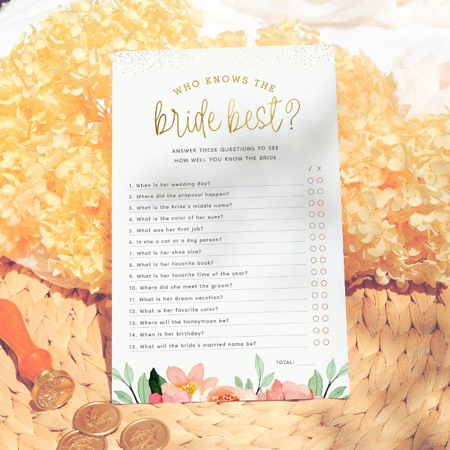 Floral Qui Connaît La Mariée Meilleur Jeu De Fête  (Créateur téléchargé)