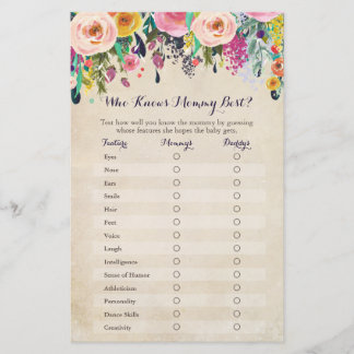 Floral Qui Connaît Maman Meilleur Baby shower Jeu
