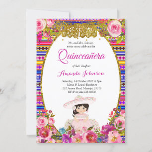 Floral Quinceañera Invitation Invitation espagnol