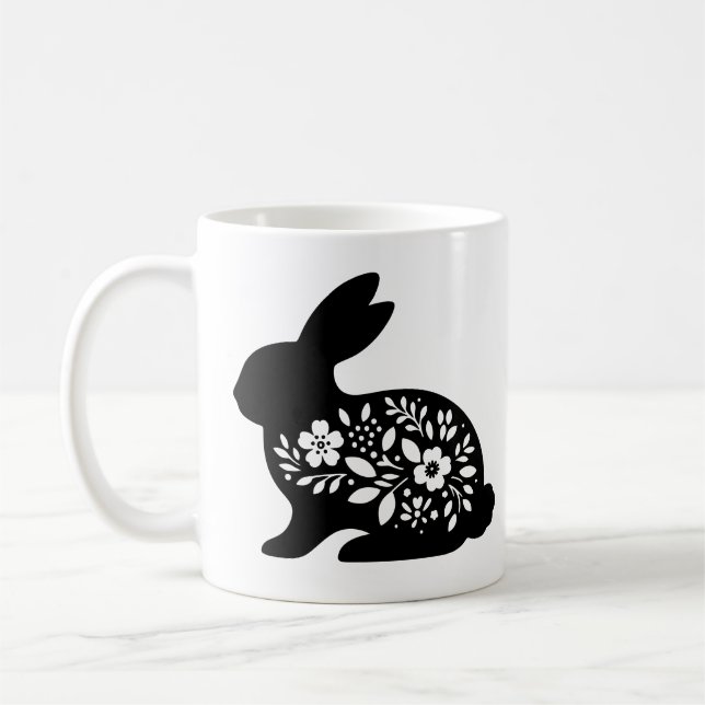 Floral Rabbit Stencil Mug – Cute Bunny Coffee  (Gauche)