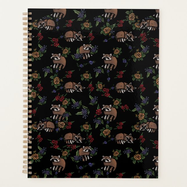 Floral Raccoons mignon couchant Motif (Devant)