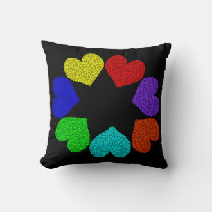 Floral Rainbow Love Hearts Coussin