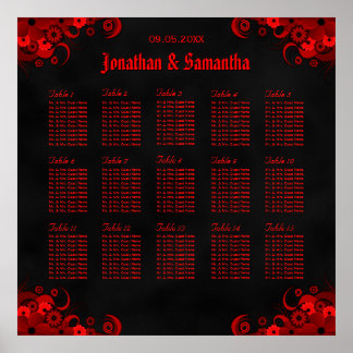 Floral Red Goth 15 Tables Mariages Tableau de sièg