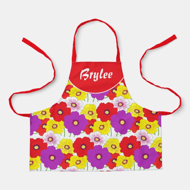 Floral Red Yellow Girls All-Over Imprimer Tablier (Recto)