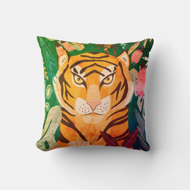 Floral Retro Tiger Coussin (Recto)
