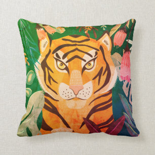 Floral Retro Tiger Coussin