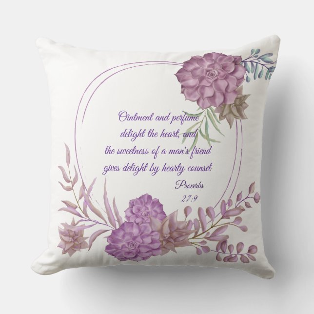 Floral Reversible Aquarelle Coussin Proverbes 27:9 (Recto)