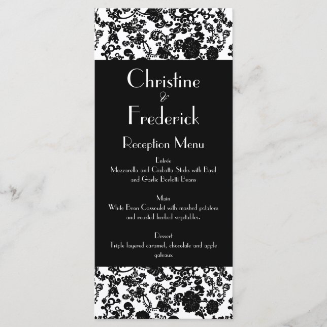 Floral Rococo Mariage, menu mariage et programme (Devant)