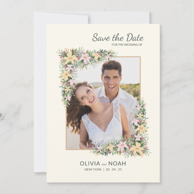 Floral Romance Photo Save the Date Card (Devant)