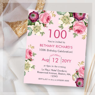 Floral rose   100e Invitation d'anniversaire du bu