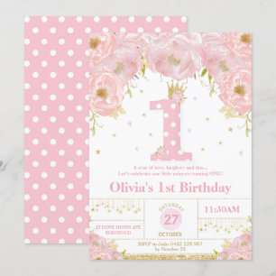 Floral rose 1er anniversaire Princesse Invitation