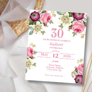 Floral rose   30e Invitation d'anniversaire du bud
