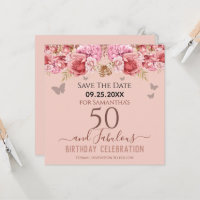 Floral rose 50e anniversaire Enregistrer la date
