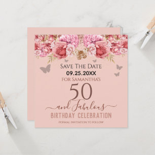 Floral rose 50e anniversaire Enregistrer la date