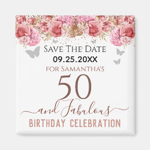 Floral rose 50e anniversaire Save the Date Magnet