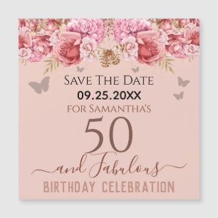 Floral rose 50e anniversaire Save the Date Magnet