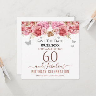 Floral rose 60e anniversaire Enregistrer la date