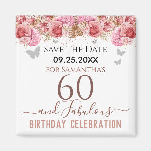 Floral rose 60e anniversaire Save the Date Magnet
