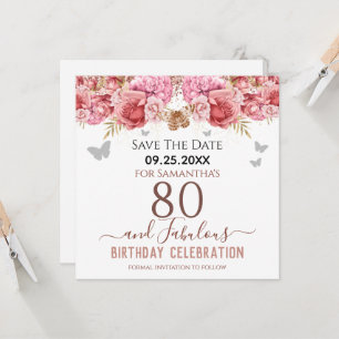 Floral rose 80e anniversaire Enregistrer la date