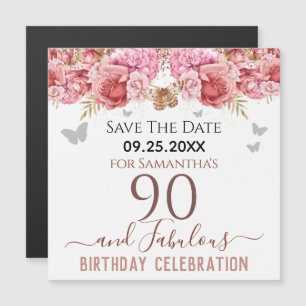 Floral rose 90e anniversaire Save the Date Magnet