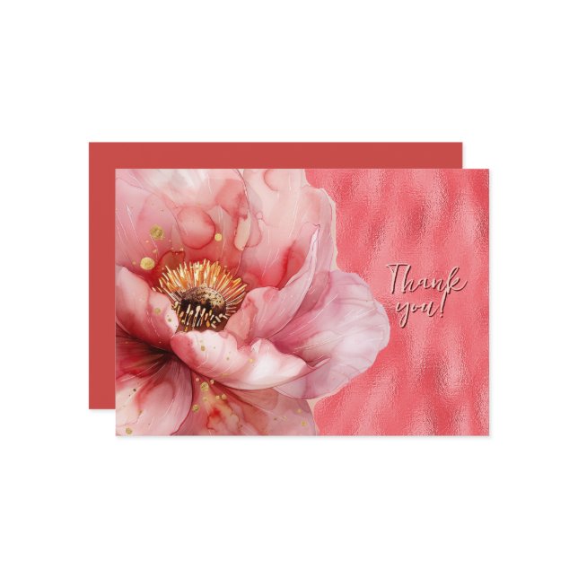 Floral rose agrandi sur Merci rose brillant (Devant/Arrière en situation)