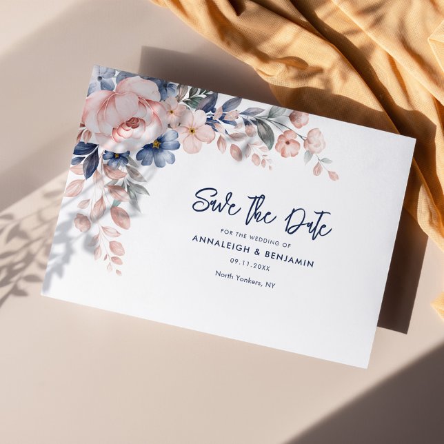 Floral rose aquarelle mariage Enregistrer la date (Botanical Floral Pink Script Wedding Save the Date Announcement)