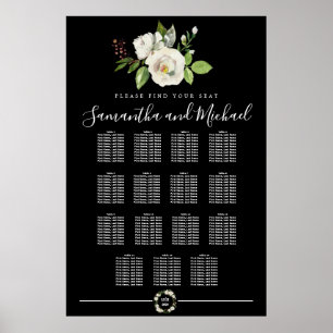 Floral Rose blanc sur tableau noir 15 tables