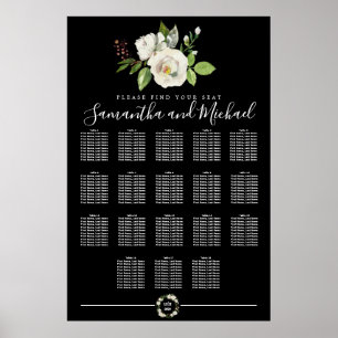 Floral Rose blanc sur tableau noir 18 tables